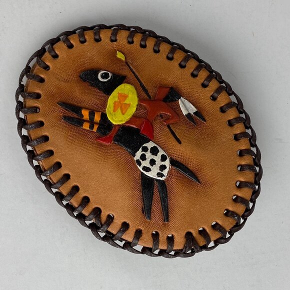 VTG Belt Buckle Master Leather Artist John Glassford Oval Tooled Native Horse - Picture 3 of 7